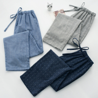 日系情侣睡裤女士男长裤春夏季纯棉纱布双层家居裤薄款加大码宽松