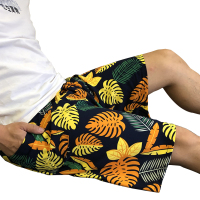 夏季新款男士薄款绵绸裤宽松加大码家居沙滩裤人造棉睡裤休闲短裤