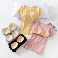 女士上衣单件莫代尔棉睡衣夏季薄款短袖大码宽松弹力上衣家居服