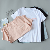 舒服竹节棉单件睡衣上衣女纯色套头t恤衫纯棉简约日系清新可外穿