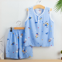 儿童棉绸背心短裤套装宝宝睡衣空调服女童男童绵绸中大童家居服薄