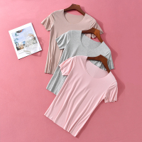 2020夏季新款莫代尔薄款冰丝t恤女纯色大码t恤短袖打底衫v领上衣