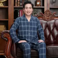 中老年睡衣男春秋长袖纯棉男士睡衣夏季加大码中年爸爸家居服套装