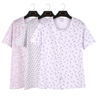 夏季薄款女士纯棉短袖开衫中老年人妈妈半袖对襟汗衫系扣开身背心