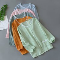 睡衣长袖女夏上衣 双层纱布纯棉绉纱家居服薄款空调服甜美可外穿