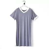 简约系~撞色短袖睡裙女士夏季薄款莫代尔暗纹家居服睡衣