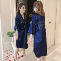 性感睡衣女夏季短袖日系复古睡袍薄款冰丝绸中长款浴袍家居服春秋