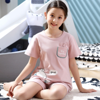 童装女童短袖睡衣夏季新款儿童女孩学生粉色纯棉家居服中大童套装