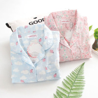 特惠纯棉双层纱布睡衣棉纱长袖全棉开衫薄款大学生家居服女