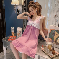 吊带睡裙女夏季纯棉带胸垫性感薄款睡衣蕾丝公主夏天中长款家居服