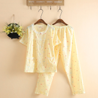 日系水洗布睡衣女春夏季薄款短袖长裤可爱人造棉布睡衣家居服套装