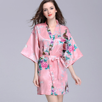睡袍女薄款性感冰丝夏季大码浴袍日式和服浴衣春秋短袖丝绸睡衣