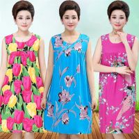 中年女装棉绸睡裙女夏宽松大码中长款无袖连衣裙人造棉家居服睡衣