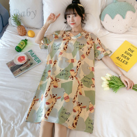 睡裙女夏季薄款冰丝韩版学生可爱丝绸大码宽松孕妇长款家居服睡衣