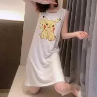 卡通睡裙女夏季莫代尔背心裙睡衣女甜美可爱学生带胸垫无袖家居服