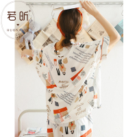 睡衣女夏季纯棉两件套装短袖长裤可爱甜美薄款春秋学生清新家居服