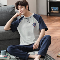 睡衣男士夏季纯棉薄款潮短袖运动休闲长裤夏高中生男款家居服套装