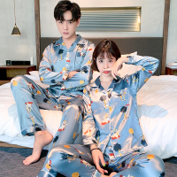 两套价 情侣睡衣男冰丝长袖春秋季开衫仙鹤薄款丝绸家居服女夏季