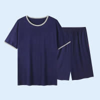 夏季睡衣男士莫代尔薄款圆v领短袖短裤套装大码男装纯棉家居服