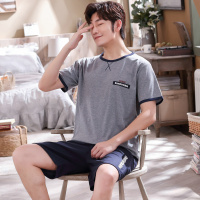 夏装男装睡衣男短袖纯棉薄款中年40-50岁宽松大码全棉莫代尔套装