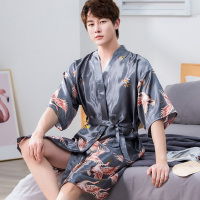 丝绸睡袍男夏季薄款浴袍睡衣大码仙鹤冰丝中长款家居服春秋个性潮