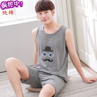 卡通背心睡衣男童 学生纯棉夏天 宽松胖大童韩版无袖坎肩套装男款