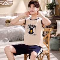 夏装背心sy男士睡衣纯棉莫代尔短裤青少年初中学生无袖家居服套装