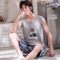 睡衣夏季男士背心薄款纯棉运动睡衣短裤套装青年无袖家居服男短袖