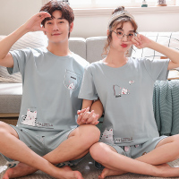 夏季情侣睡衣纯棉短袖女套装可爱卡通大码男士睡衣休闲家居服外穿