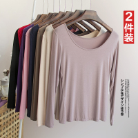 莫代尔打底衫长袖t恤女上衣薄款打底低领保暖内衣防寒秋衣内穿黑