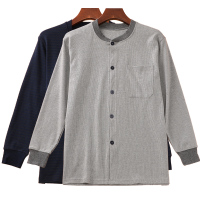 男士中老年内衣纯棉长袖开衫秋衣单层棉毛开衫对襟加大码保暖秋衣