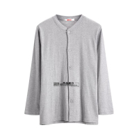 春季男士中老年内衣纯棉长袖上衣开衫秋衣单层棉毛开衫对襟加大