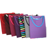 女士中高领纯棉秋衣中老年宽松全棉棉毛衫莱卡条纹秋衣上衣打底