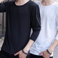 秋冬男装长袖t恤男士莫代尔秋衣超薄款纯色秋衣纯色大码肥胖上衣