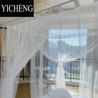 YICHENG可定做三开门落地穿杆老式蚊帐1.2家用床幔1.35白结婚红纱床幔1.8