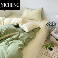 YICHENG日式简约床上四件套ins风春夏100水洗棉床单被套宿舍三件套床笠款