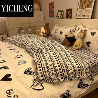 YICHENG美式浪漫花卉水洗棉四件套床上用品被套学生宿舍床单三件套被单