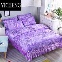 YICHENG中式风奢华床罩床裙款四件套加带围裙式床套大阪花卉加厚