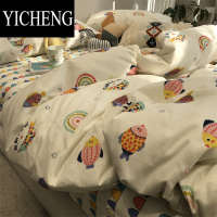 YICHENGins北欧简约锦鲤小彩鱼床上四件套1.5m米被套床单三件套