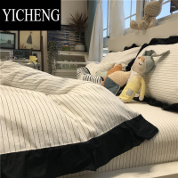 YICHENGins黑色花边细条纹床上四件套被套学生宿舍三件套1.5m1.8