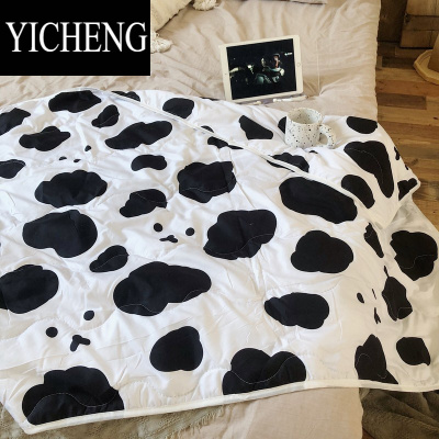 YICHENG经典黑白小被子/原创设计师奶牛小熊学生空调被午休毯子薄款夏被
