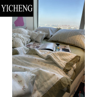 YICHENGins美式田园蓝色小碎花夏凉被单双人被芯蕾丝花边面料空调被