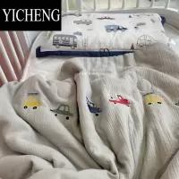 YICHENG卡通刺绣小汽车儿童双层纱夏凉被空调被夏季可水洗幼儿园薄被