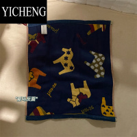 YICHENG[应哈哈]小动物三层棉纱布方巾卡通毛巾洗脸巾 带挂钩吸水浴巾