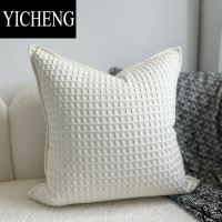 YICHENG样板房美式北欧民宿纯色沙发靠枕凹凸格子肌理米白色抱枕套腰枕套