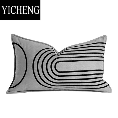 YICHENG设计师推荐样板间灰色刺绣客厅沙发腰枕床上抱枕腰靠包办公室靠垫