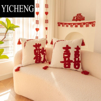 YICHENG婚房布置装饰结婚欢喜字抱枕一对客厅床沙发新婚结婚礼物靠枕靠垫