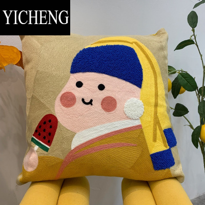 YICHENG美式卡通刺绣抱枕创意客厅沙发靠垫现代轻奢风布艺床头护腰靠枕套