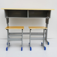 值惠牌双人双柱单拉档钢木课桌配两把单柱双拉档钢木课凳(需定制款)