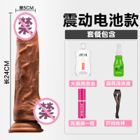 吉祥小炮号仿真阳具女性阴茎高潮自慰器硅胶柔软带吸盘电动阴道按摩器 超大号电池震动款送大瓶润滑油+清洗液+高潮液一瓶+开档